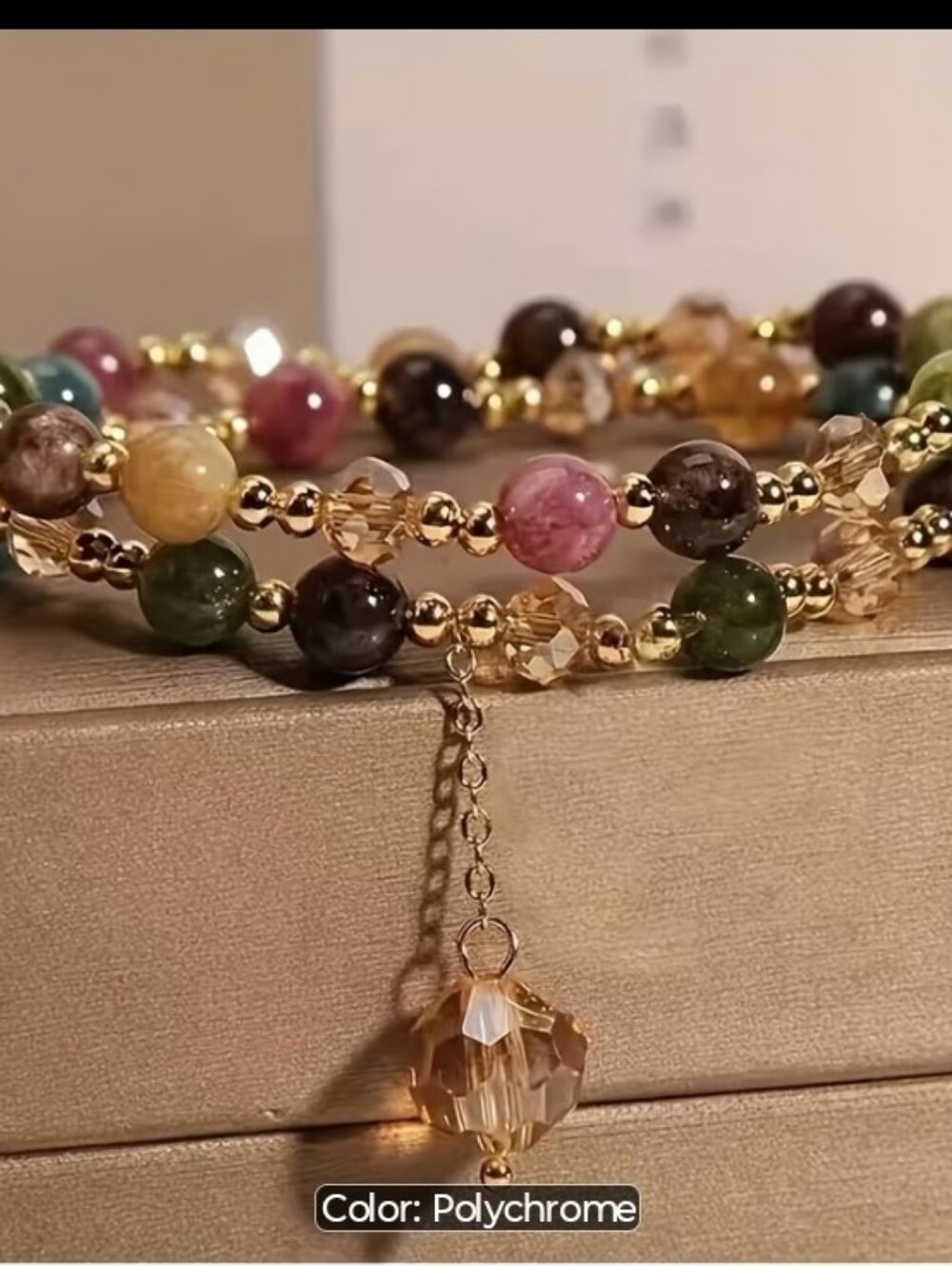 Polychrome Natural Multi-Gem Beaded Wrap Bracelet with Gold Accents